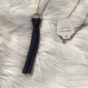 Knotted Blue Tassel Necklace
